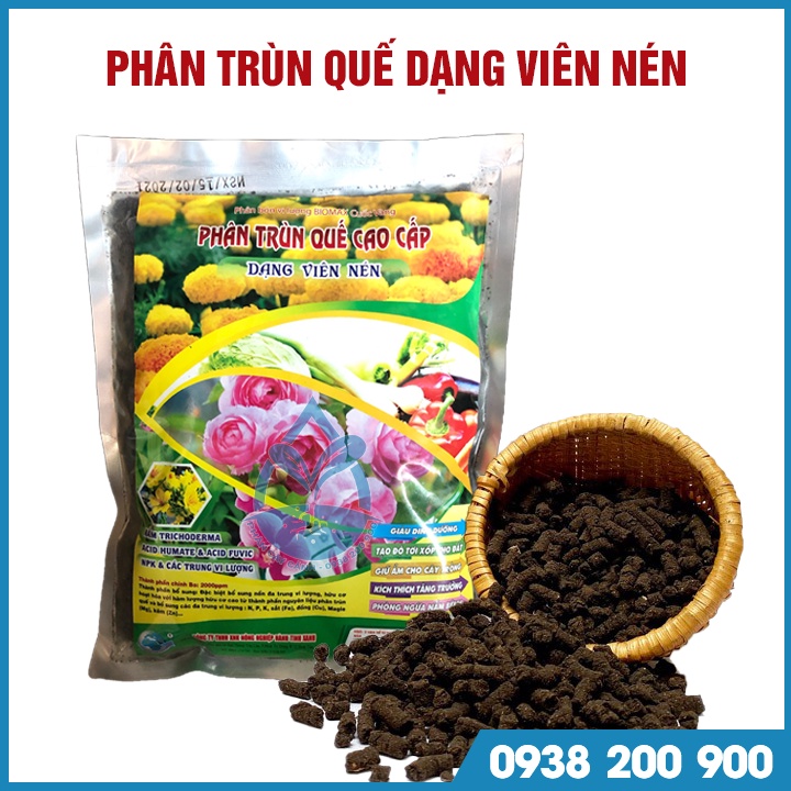 Phân trùn quế cao cấp dạng viên nén - Phân giun quế nguyên chất dành cho hoa Lan, hoa hồng, cây kiểng