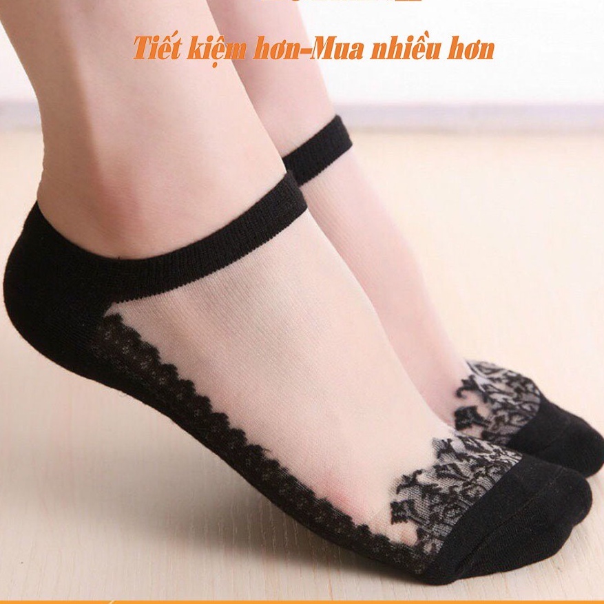 Tất ren công chúa phối ren màu đen kháng khuẩn