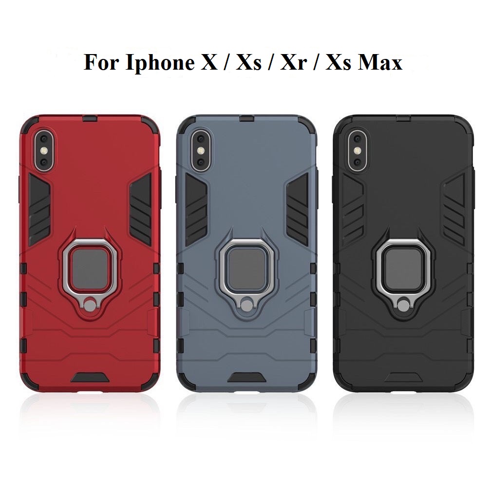 Ốp lưng Iphone X / Xr / Xs / Xs Max chống sốc iron man gắn giá đỡ iring, chống va đập mạnh