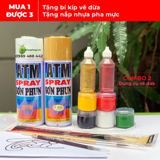 Dụng cụ vẽ dừa thư pháp chưng tết - Combo 2