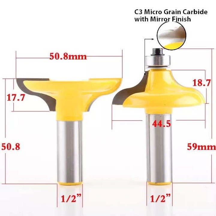 Bộ 2 mũi phay gỗ làm đố mộng cửa cốt 12,7mm