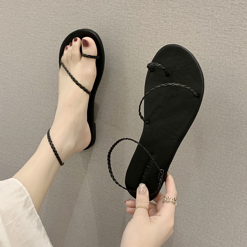Xinng-tang-tang> Giày Sandal Đế Bằng Phong Cách La Mã Thời Trang Mùa Hè Hàn Quốc Đơn Giản Cho Nữ Đi Biển Nghỉ Mát