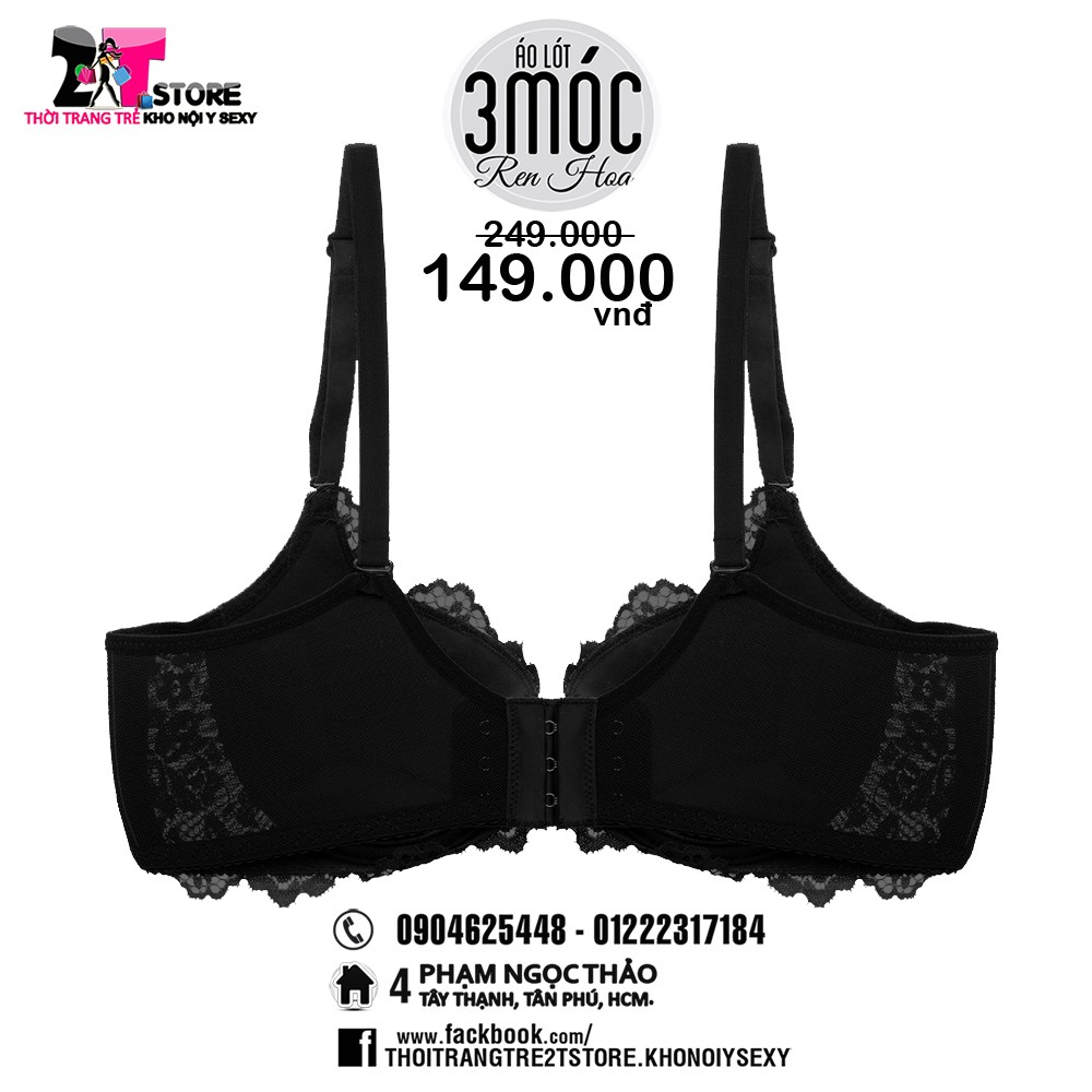 Áo Nâng Ngực Cotton 3 Móc Phối Ren (Đen)