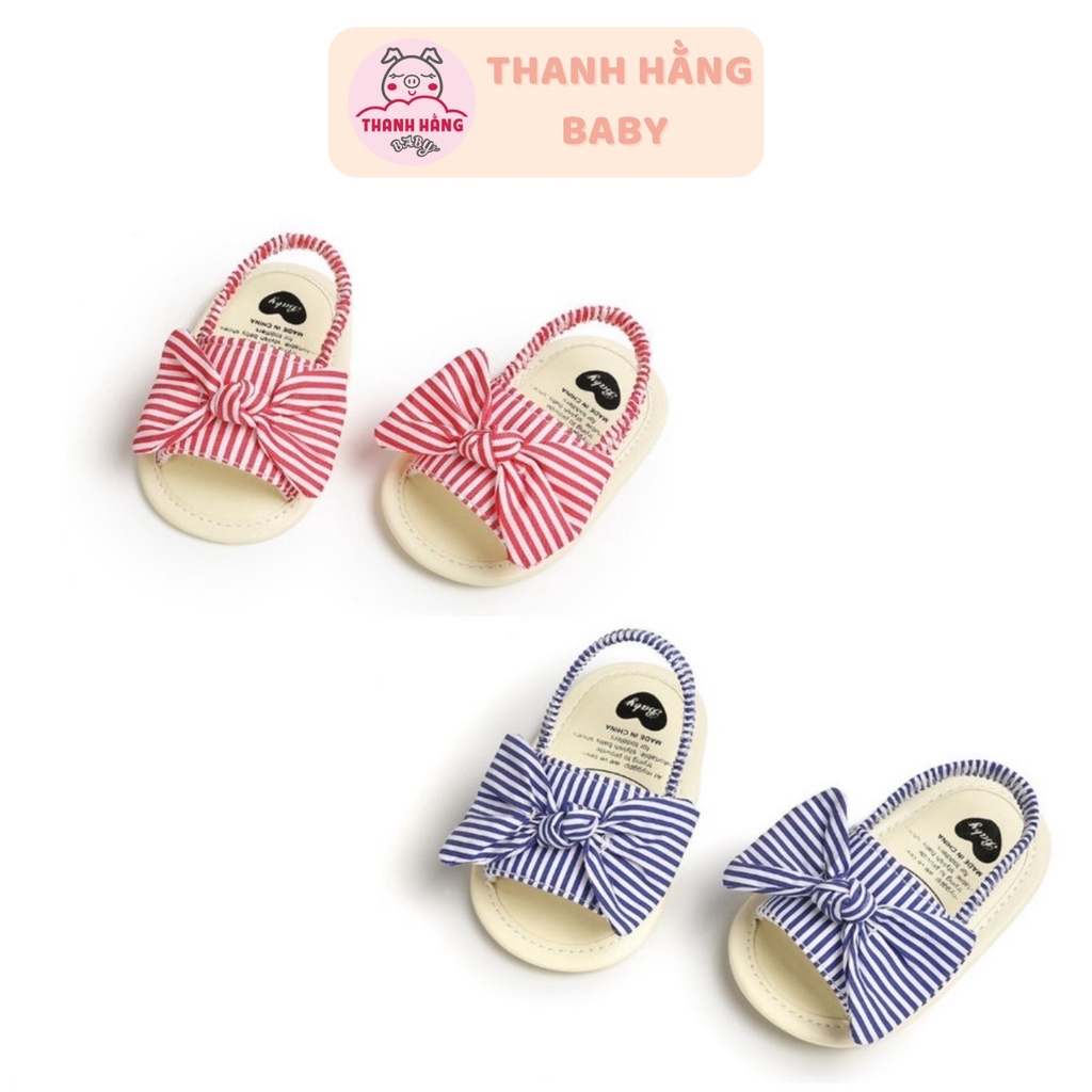 Dép Trẻ Em, Dép Tập Đi Nơ Kẻ Cho Bé Gái Thanh Hằng Baby 11 Đến 13 Cm