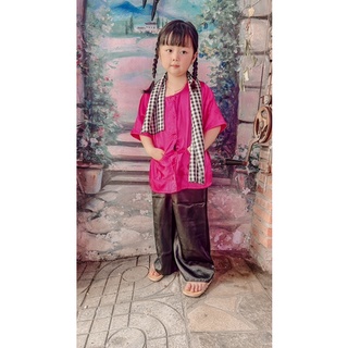 Bộ Bà Ba Lụa Kèm Khăn Rằn Bé Gái