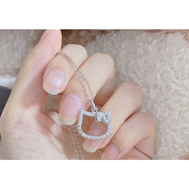 Vòng cổ Mạ Bạc Mặt Hello Kitty Đơn Giản Ngọt Ngào Cho Nữ