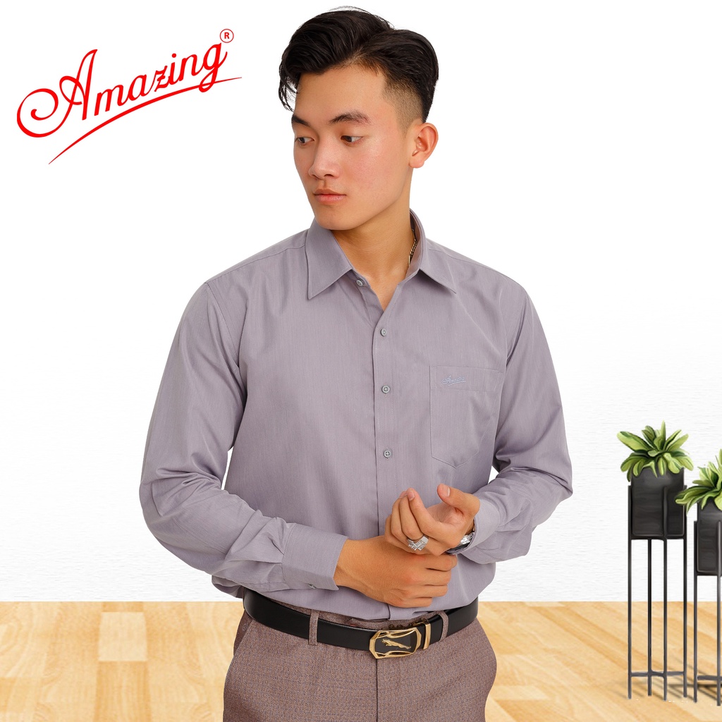 Áo sơ mi nam màu hồng pastel, tay dài, thời trang công sở cao cấp Amazing, form rộng, vải lụa Bamboo mềm mượt