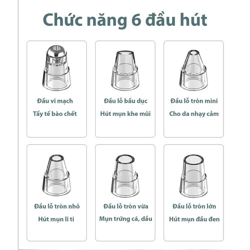 [Freeship] Máy Hút Mụn Mini Cầm Tay Sạc Pin, Tặng 6 Đâu Hút, Hút Mụn Đầu Đen, Mụn Cám, Bã Nhờn - Phù Hợp Cho Mọi Loại Da