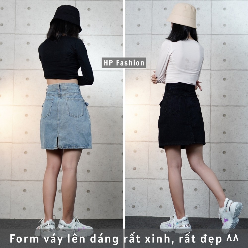 Chân váy jean chữ A phối 2 túi hộp vuông, chân váy bò nữ cạp lưng cao dáng ngắn trẻ trung - QJ21 | BigBuy360 - bigbuy360.vn