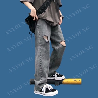Quần Jean dáng suông ANYOUNG ống rộng , quần bò trơn form rộng nam dễ phối đồ QD19