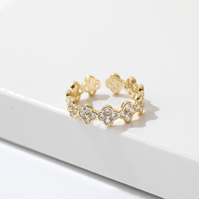 [Jiudolan] Nhẫn Hình Cỏ Bốn Lá May Mắn Đính Đá Zircon Thanh Lịch Thời Trang Cho Nữ