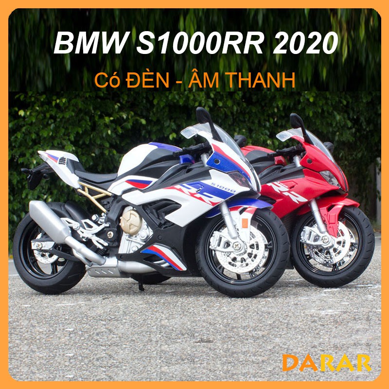 MÔ HÌNH XE MOTO BMW S1000 RR 2020 có ĐÈN, ÂM THANH - HUAYI MODEL tỷ lệ 1:12