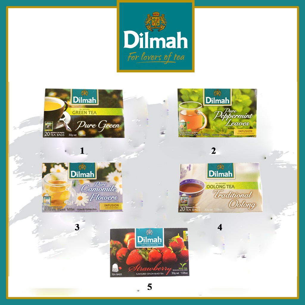 Trà dilmah túi lọc thảo dược hộp 30g - 20 gói các loại hoa cúc/hoa nhài/olong/bạc hà/pure giải độc gan thanh nhiệt