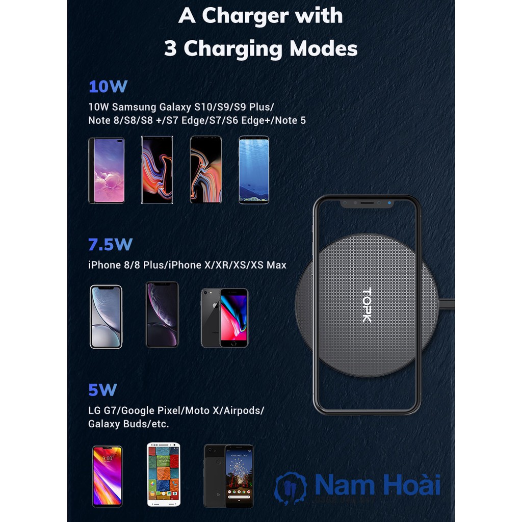 Đế sạc nhanh không dây TOPK B01W 10W cho iPhone Xs Max X 8 Plus Samsung Note 9 Note 8 S10 Hawei Sony