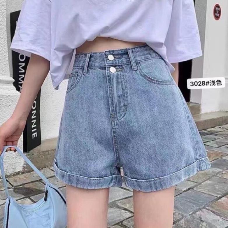 Quần sooc ngố bò jean nữ ống suông rộng short jean cạp cao phong cách Hàn Quốc MS01