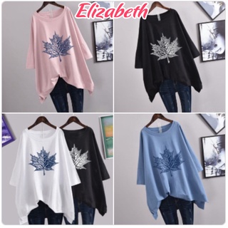 Áo thun form rộng, áo phông tay lỡ Elizabeth, chất liệu thun cotton co giãn in hình Lá Sa Kê