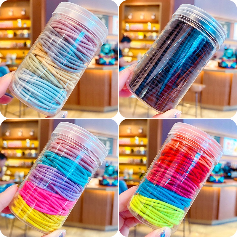 Set 100 dây buộc tóc co giãn màu thạch thời trang cho nữ