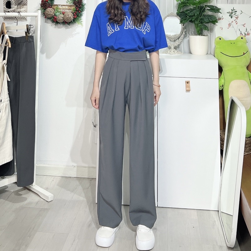 Quần tây form baggy lưng dán có túi màu xám xả kho giá sốc