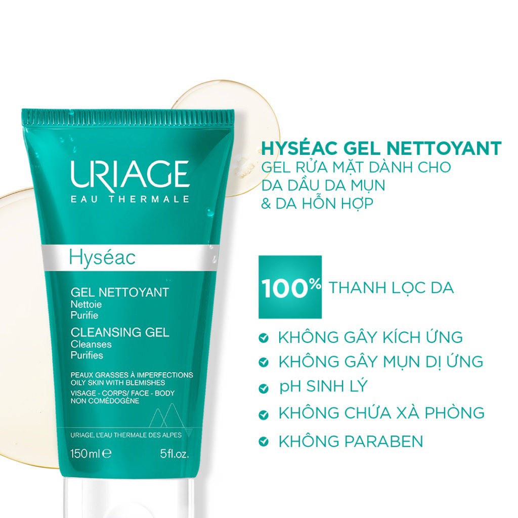 Sữa Rửa Mặt Cho Da Dầu, Mụn URIAGE HYSÉAC GEL NETTOYANT 50ml/150ml