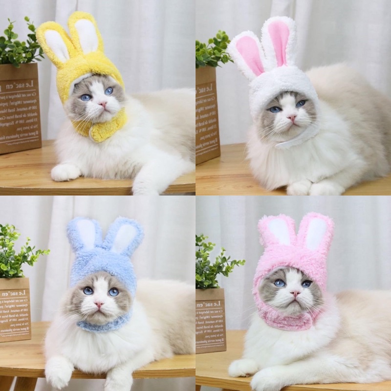 Mũ lông tai thỏ cho thú cưng siêu cute, nón cho chó mèo
