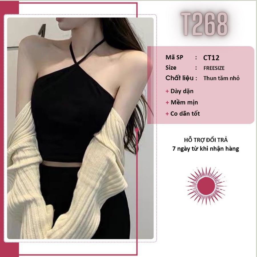 Áo croptop cổ yếm nữ kiểu cột 2 dây ôm body thun gân tăm T268