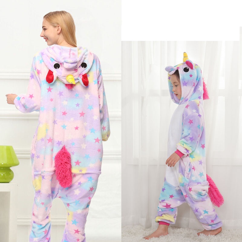 Bộ đồ ngủ liền thân hình kỳ lân ngôi sao dễ thương cho cả người lớn và trẻ em