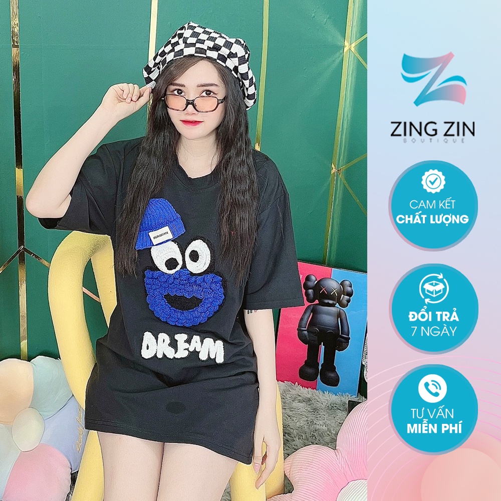 Áo Thun Hình Thêu Nổi Mặt Cười Dream Quảng Châu Cao Cấp  - AT10