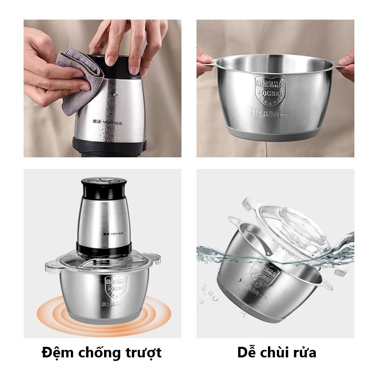 Máy xay thịt cối inox dung tích 2L, xay đa năng 4 lưỡi có thể dùng xay tiêu, thịt cá hoặc các loại thực phẩm khác