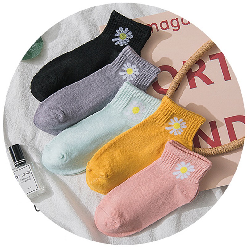Tất nữ cổ ngắn cute hình hoa cúc, vớ nữ cổ thấp phong cách hàn quốc giống tất trắng nike chống hôi chân TN06