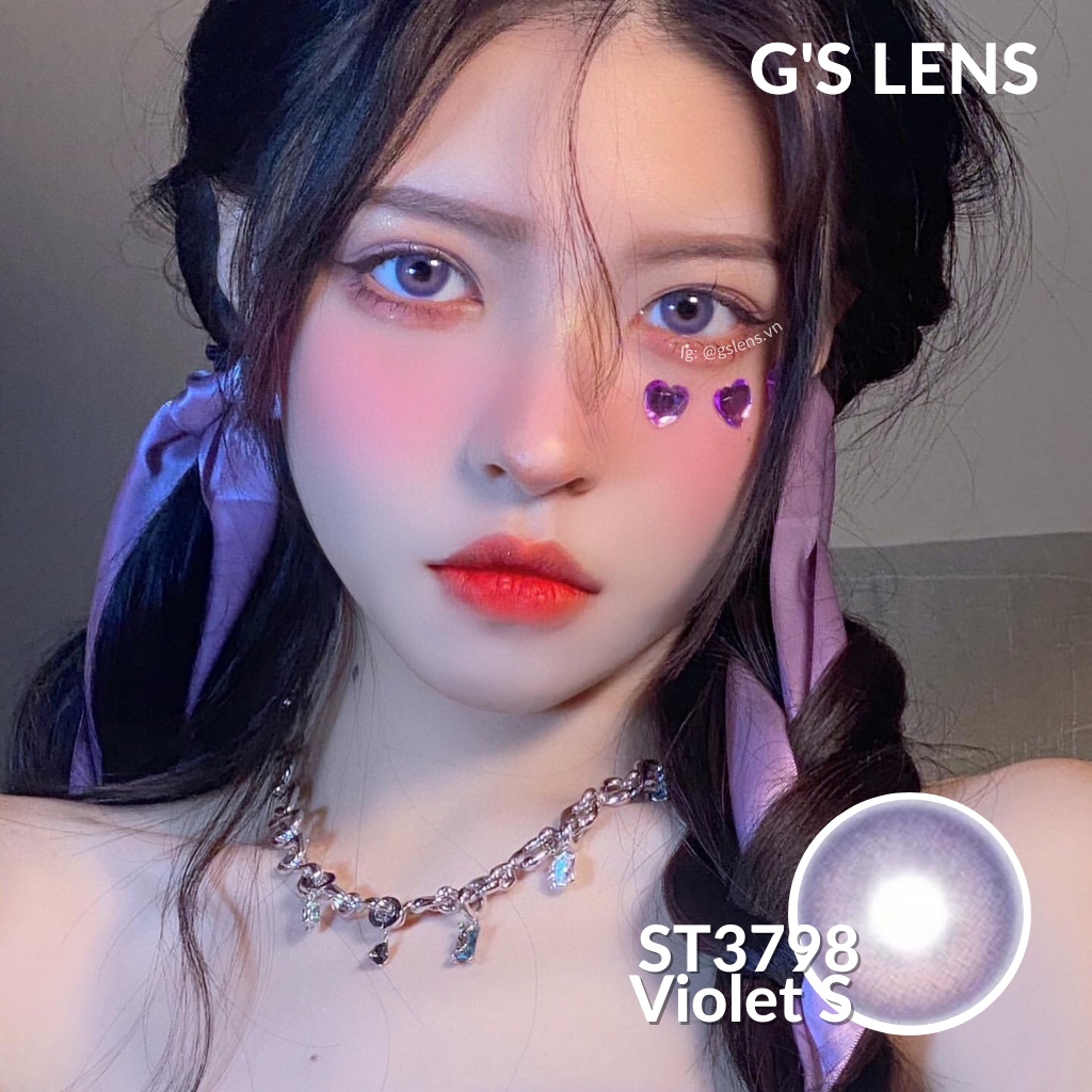 Lens Mắt Kính Áp Tròng Tím Hot Trend Douyin Tiktok Giãn Ít Size S 14.2mm Có 0 Đến 6 Độ Cận ST3798 Violet G'S LENS