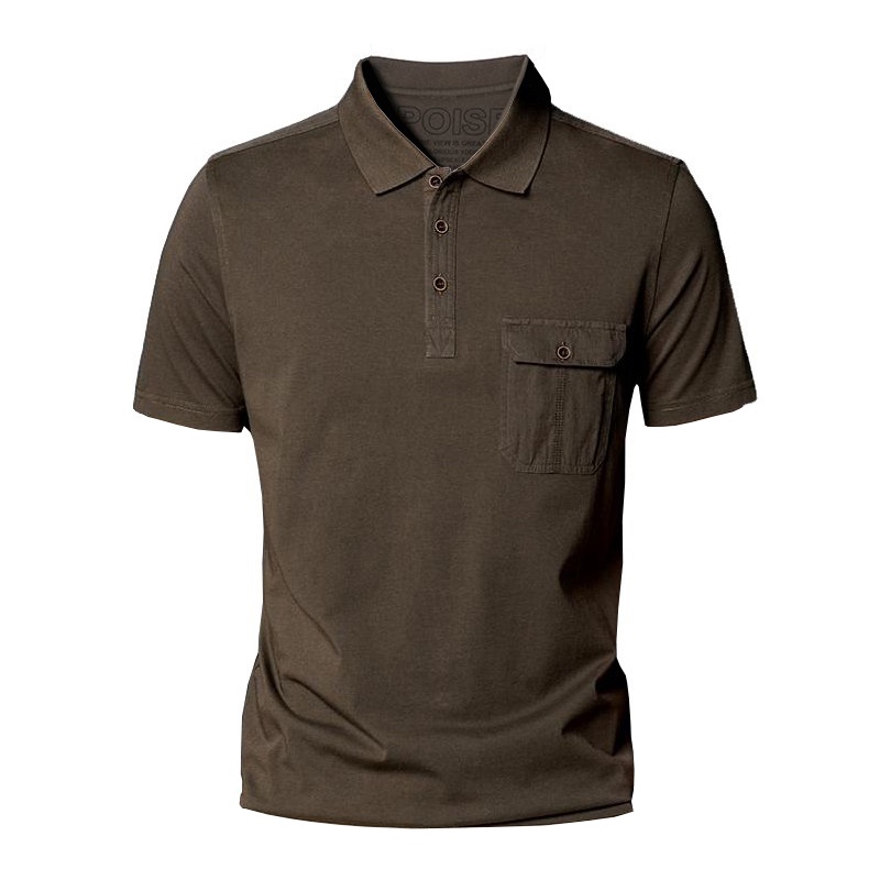 Áo Polo Nam POISE nâu cafe có túi ngực vải CVC cao cấp sang trọng