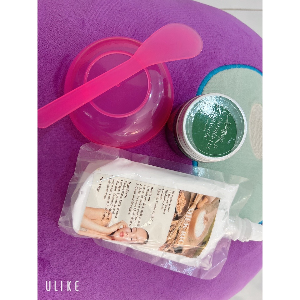 Combo cấy tảo diệp lục tế bào gốc+ ủ trắng mầm gạo( tặng bát thìa, cọ quét)