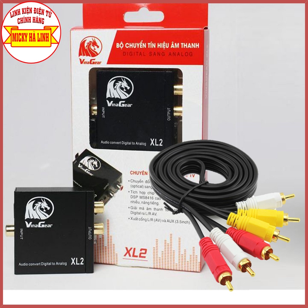 OPTICAL VINAGO XL2 &amp; Dây cáp loa 6 đầu đen, Bộ chuyển đổi Optical và Dây cáp AV Dành cho thiết bị âm thanh - CHÍNH HÃNG