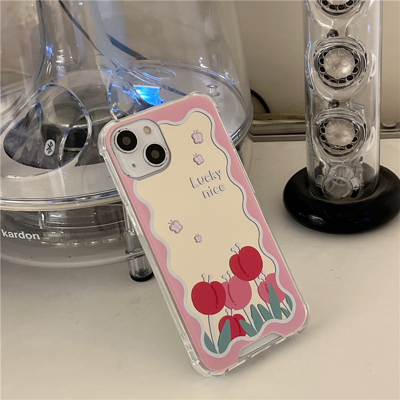 Ốp lưng iphone Ốp Điện Thoại Mặt Gương Họa Tiết Hoa Tulip Hồng Cho Iphone 13 14proPromax 6/6splus/7/7plus/8/8plus/x/xr/xs/11/14pro/13/pro/max/plus/promax Dinuo case
