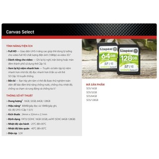 Thẻ Nhớ Kingston 32GB SDHC Canvas Select