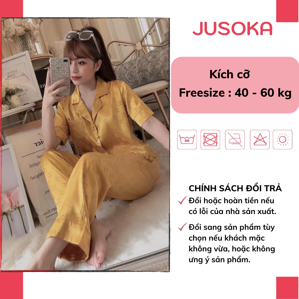 Đồ bộ nữ pijama mặc nhà lụa ngủ chất liệu gấm tơ tay ngắn quần dài JUSOKA