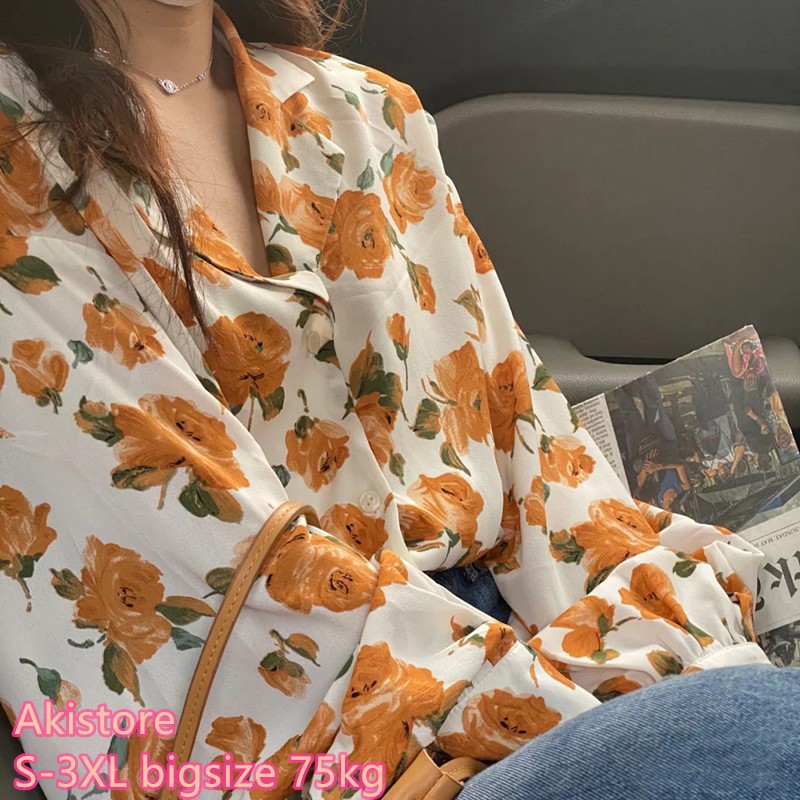 Áo Sơ Mi rộng Chiffon Họa Tiết Hoa Hồng Retro Thời Trang 2021 Cho Nữ