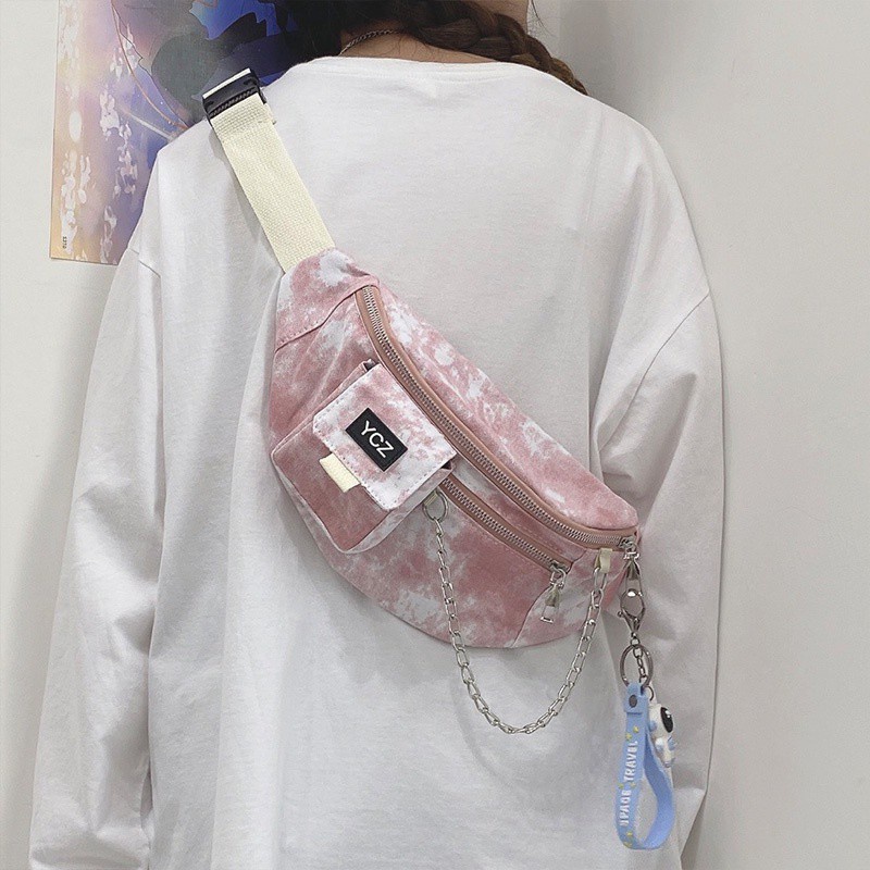 Túi ngực bao tử nam unisex thời trang ulzzang hàn quốc, Túi đeo chéo nữ đeo ngực đeo hông họa tiết loang kèm móc treo