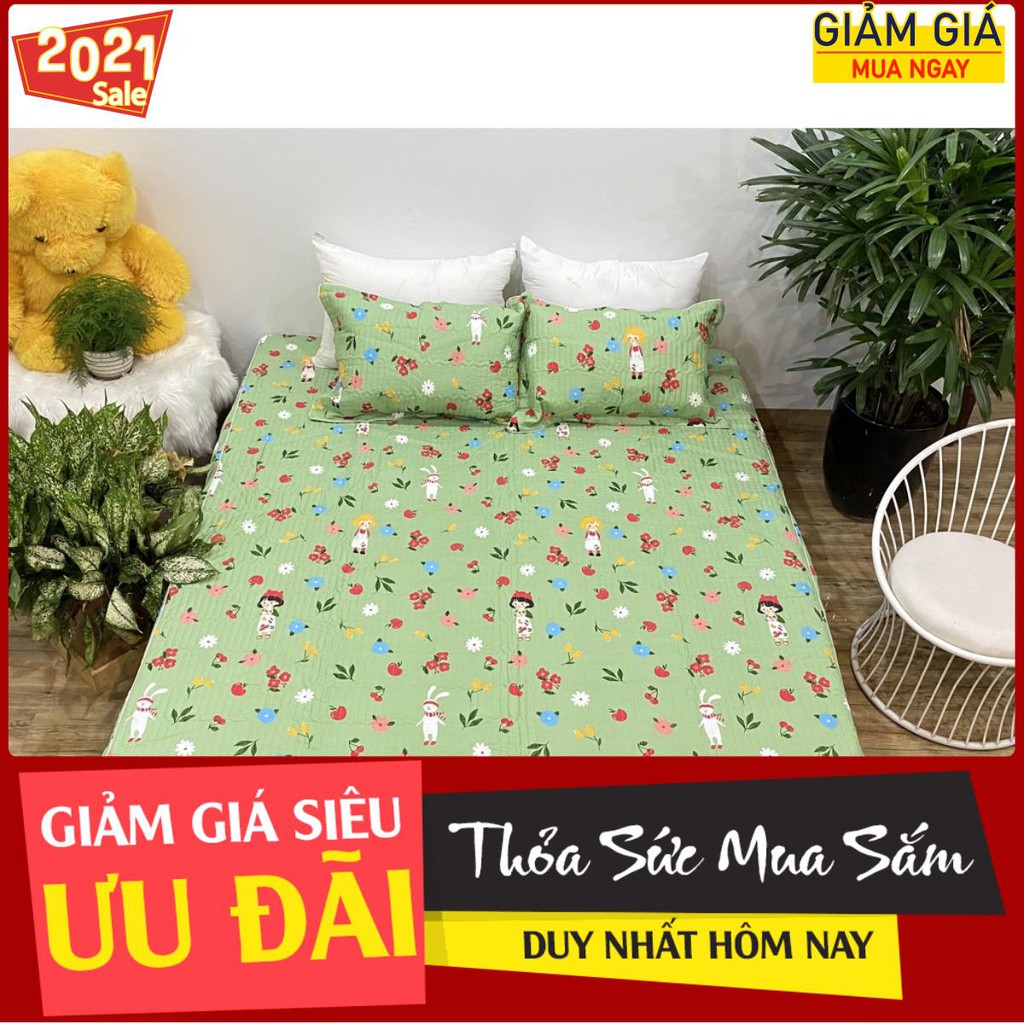 Drap ga trải giường vải mát,có bán thêm vỏ gối nằm,hoa xanh thỏ trắng 1m4x2m