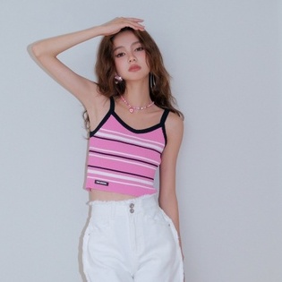 Áo kiểu ZHELIHANGFEI vải dệt kim không tay lưng cao họa tiết kẻ sọc phong cách quyến rũ