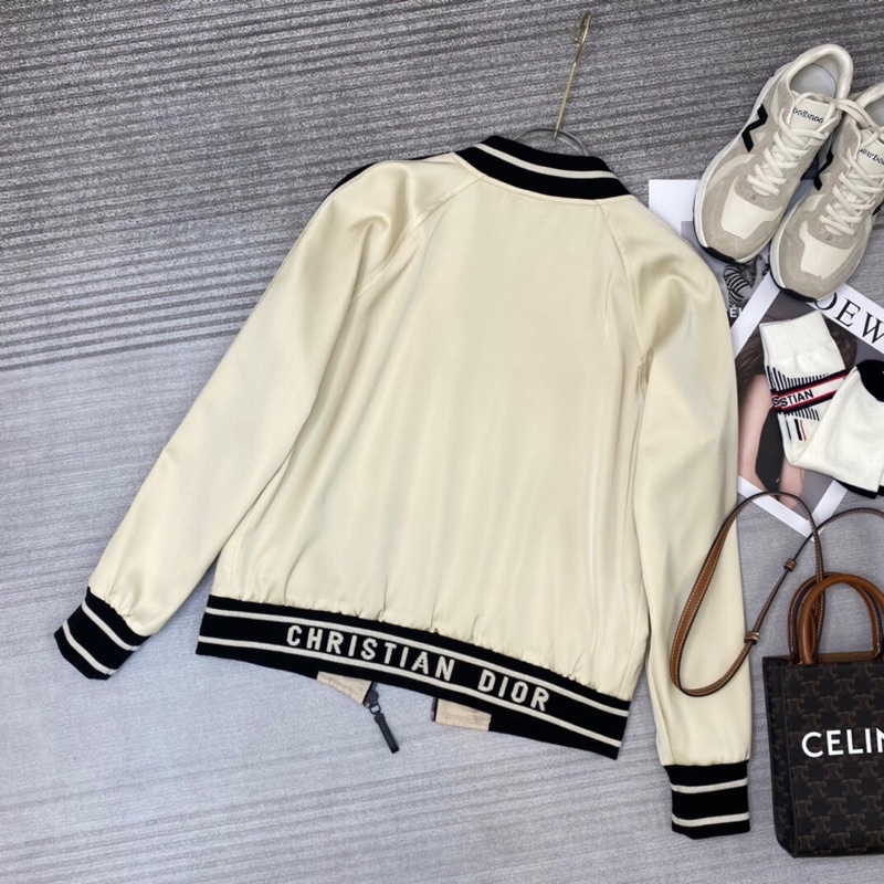 Áo khoác bomber nữ màu trơn đơn giản thương hiệu Dior CD 2022 cao cấp màu đen trắng thời trang