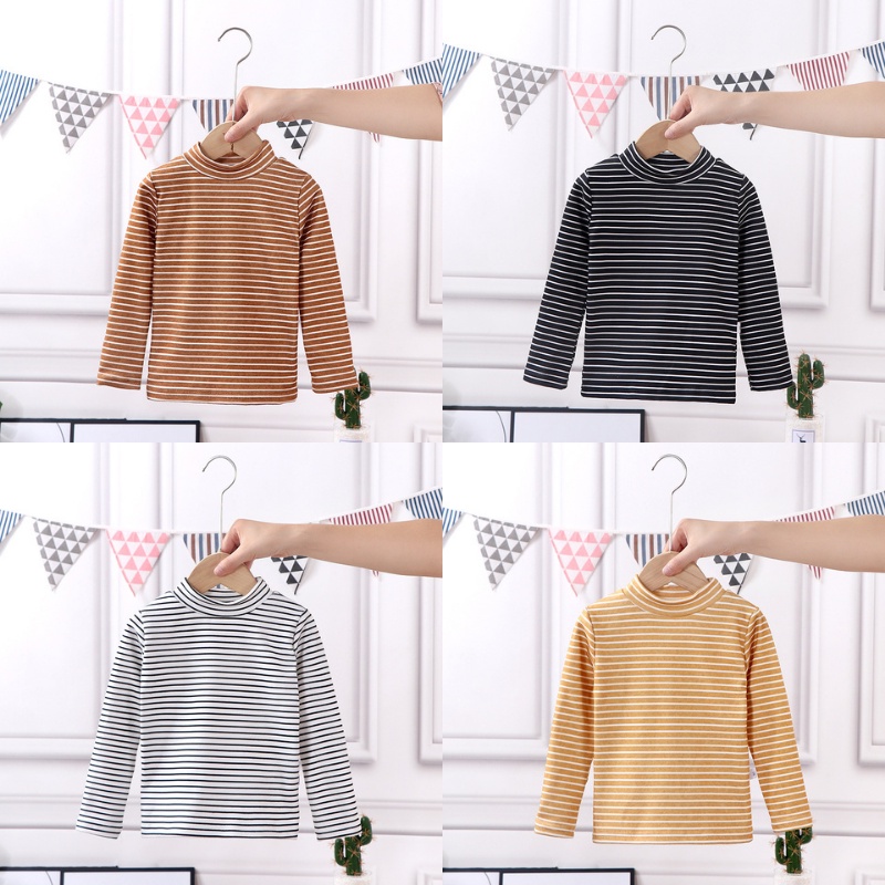 Áo giữ nhiệt cho bé gái bé trai dài tay cổ 3 phân cotton kẻ 1 tuổi đến 5 tuổi QC-KIDS