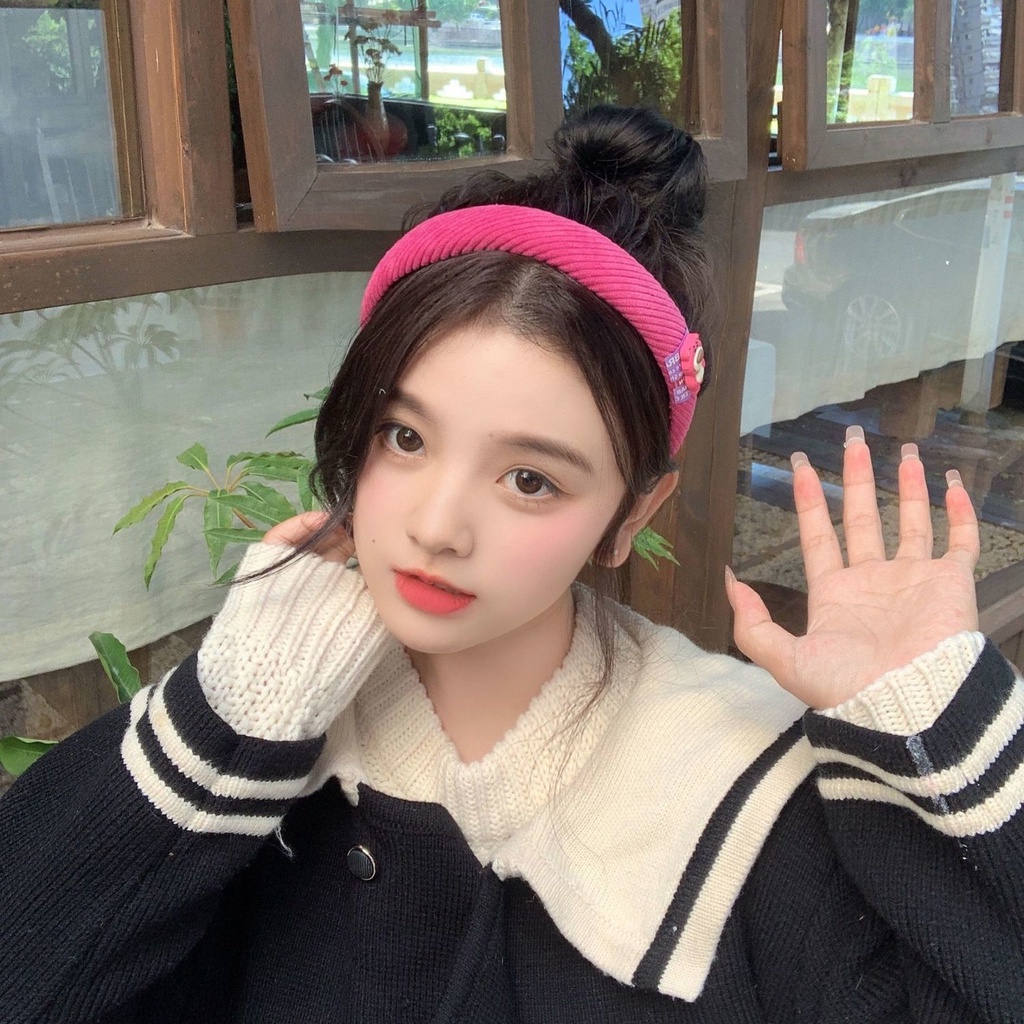 Băng Đô Cài Tóc Bản Rộng Đính Hình Gấu/ Dâu Tây Dễ Thương Phong Cách Nhật Hàn Cho Bé Gái