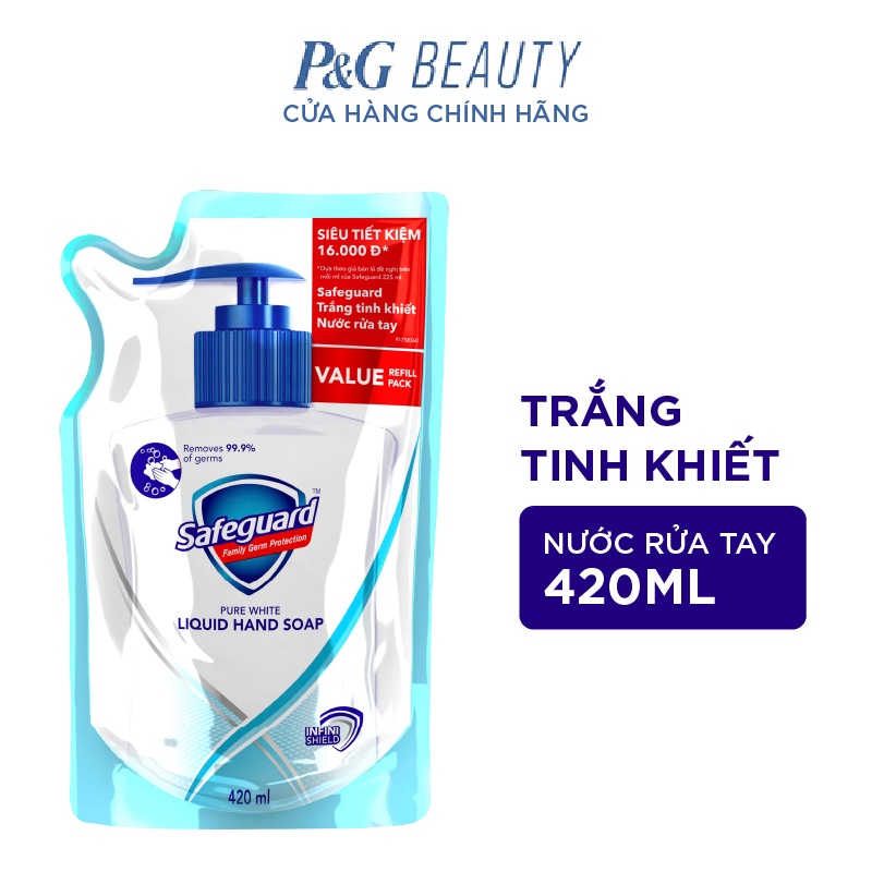 Nước rửa tay Safeguard trắng tinh khiết 420ml dạng túi