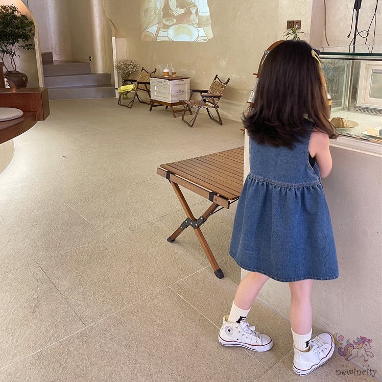 Đầm Denim Sát Nách Phối Túi Phong Cách Retro Hàn Quốc Cho Bé Gái