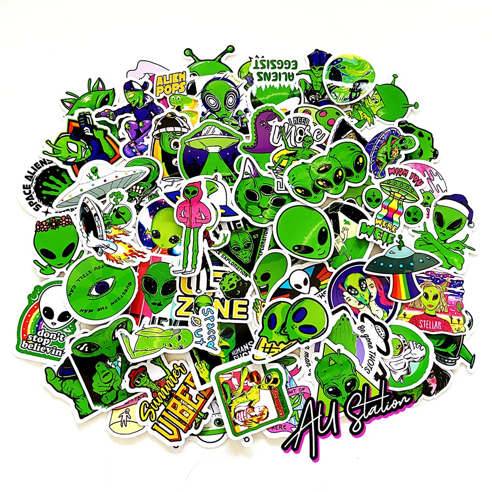 Sticker ALIEN - Người ngoài hành tinh - sticker nhựa PVC không thấm nước, dán nón bảo hiểm, laptop, điện thoại, Vali, xe