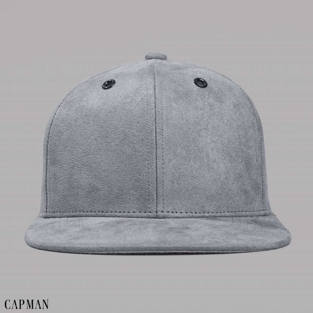 Mũ snapback chính hãng CAPMAN phong cách hiphop vải da lộn trơn màu xám CM59