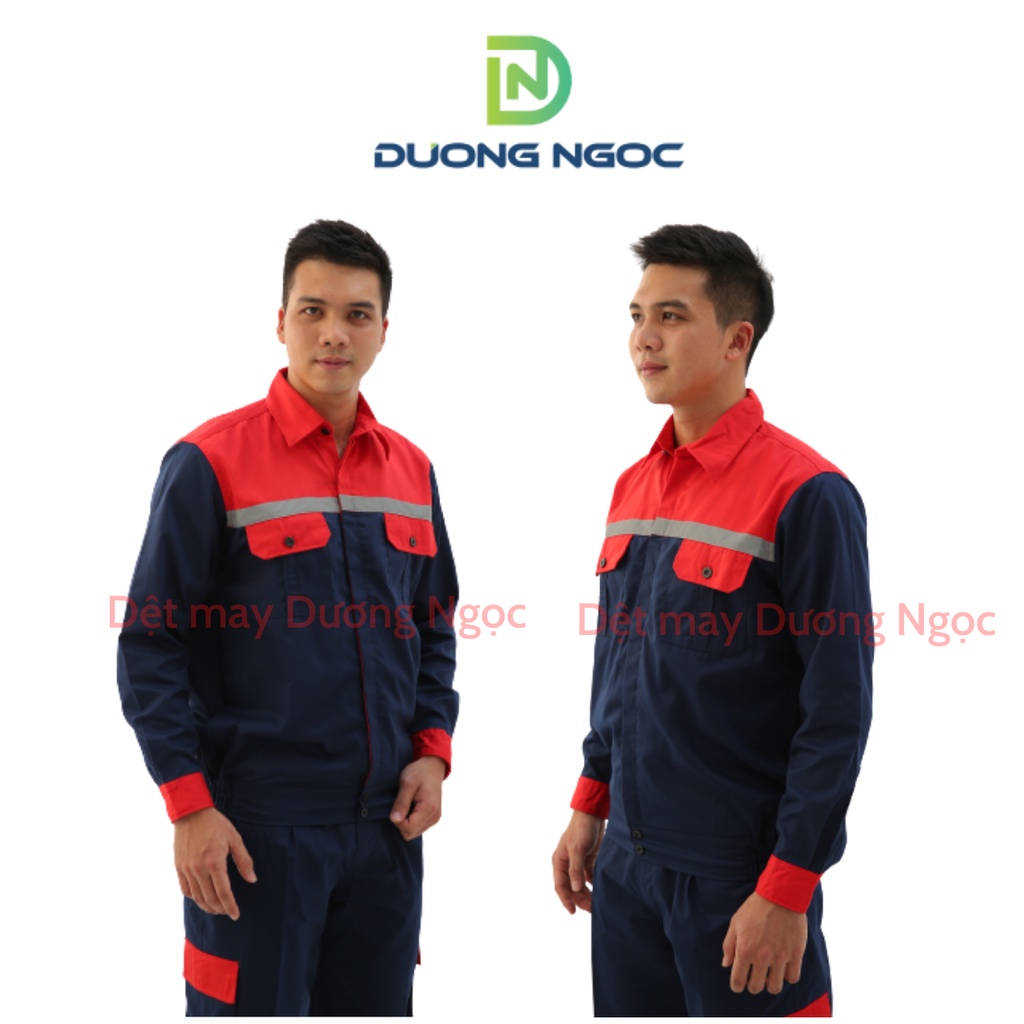 Quần Áo Bảo Hộ Lao Động Đồ Công Nhân, Đồng Phục BHLĐ Nam Nữ Màu Tím Than Phối Đỏ Vải Kaki31 Thấm Hút Mồ Hôi Đủ Size DN14