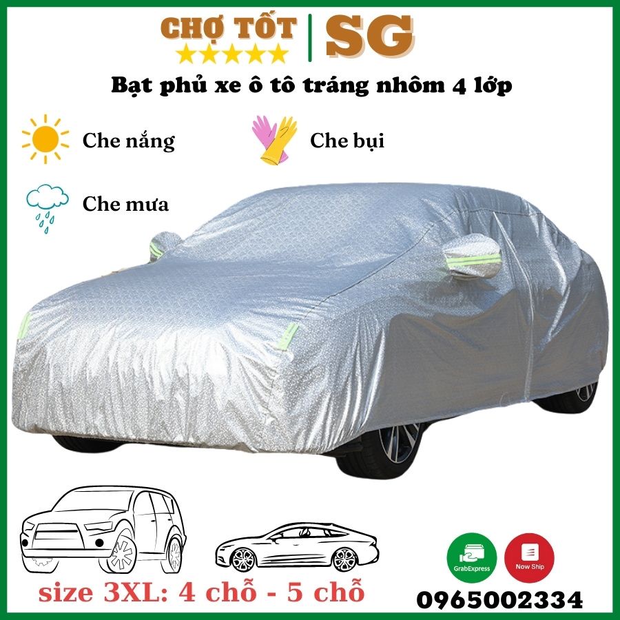 ㍿▦Bạt Phủ xe Ô Tô, hơi - áo trùm che nhôm bạc 4 chỗ đến 5 chỗ, chống nóng mưa xước nước