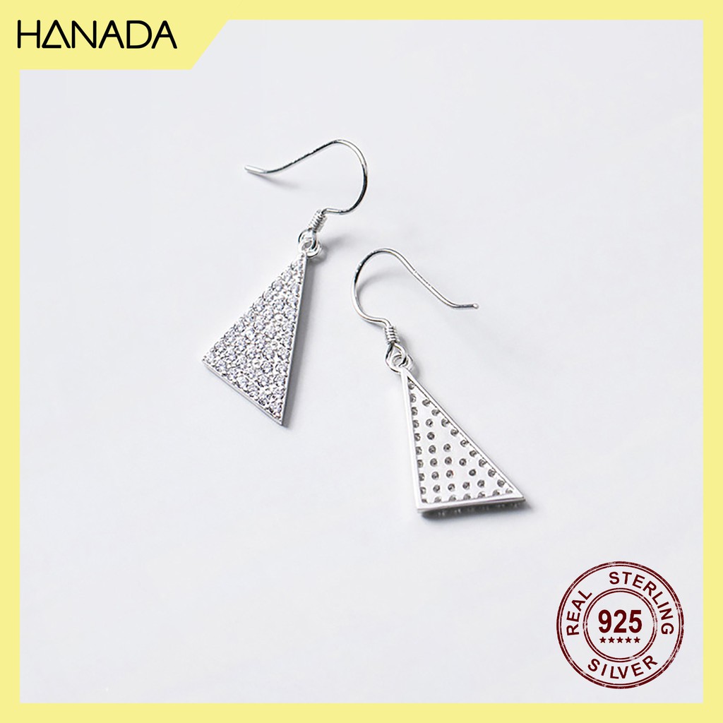Bông Tai Bạc 925 Hanada 0627 Tòn Ten Tam Giác Đá Lớn C17